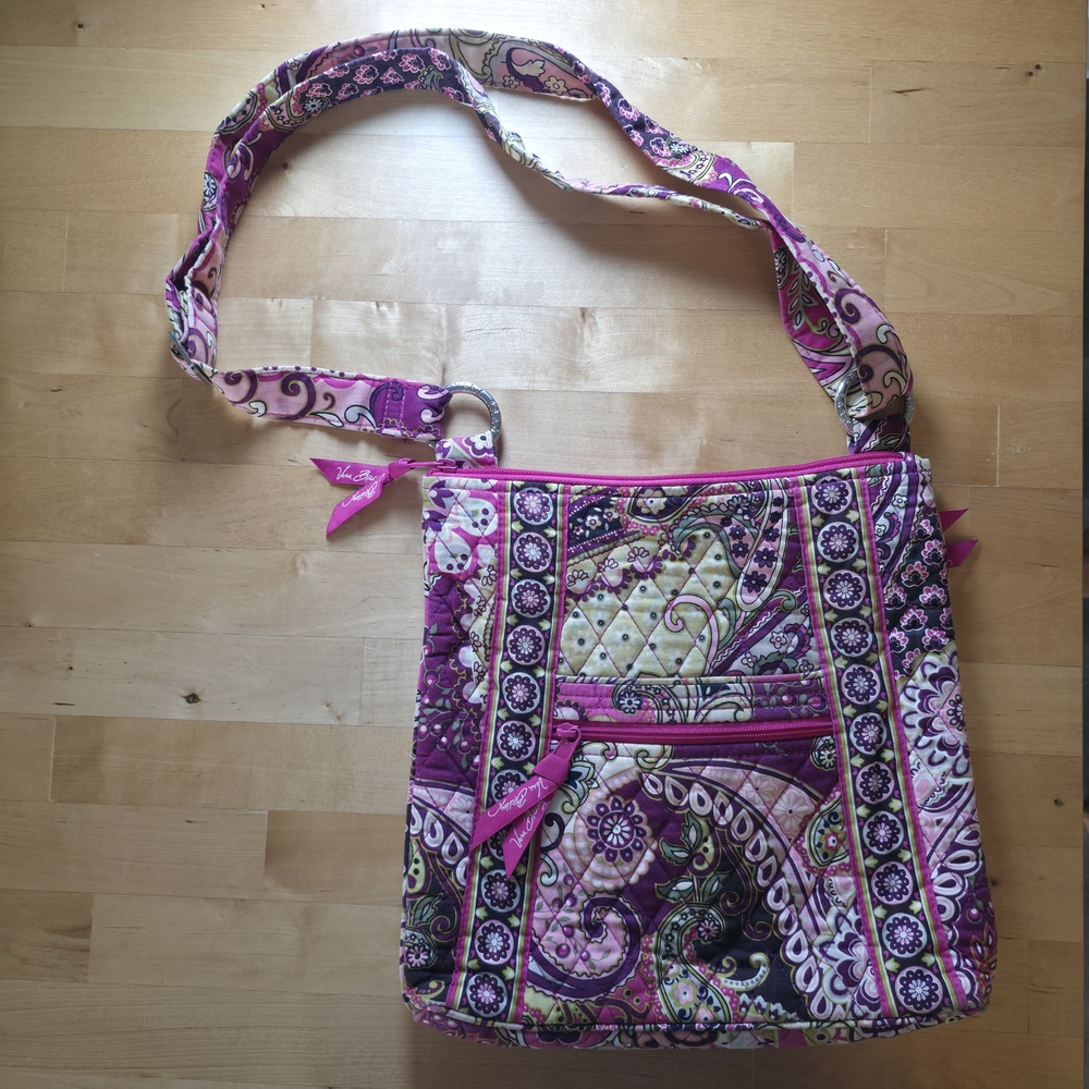 Retired Vera Bradley Very Berry Paisley Large Crossbody Hipster Bag